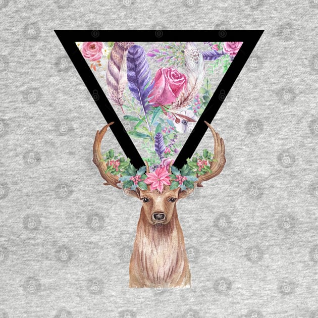Triangle, Deer, Flowers by TheBlackCatprints